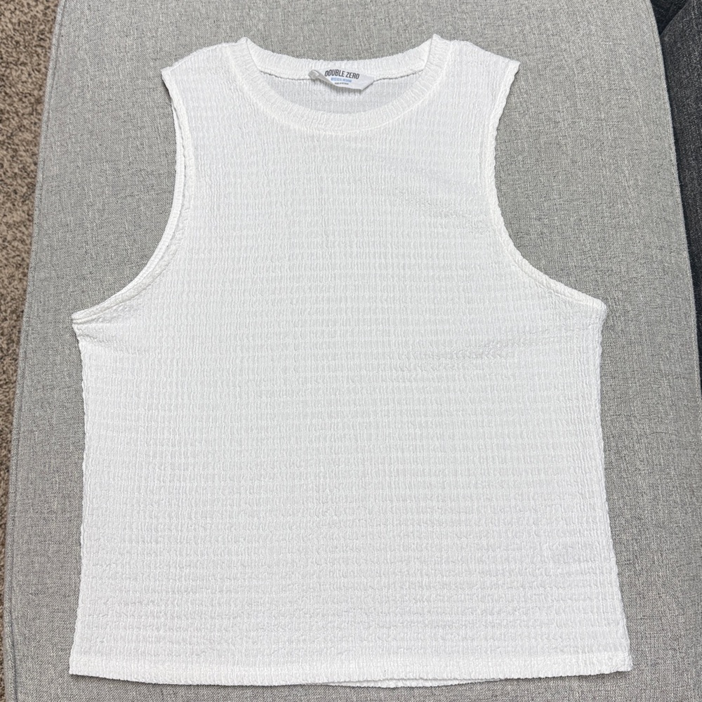 Double Zero White Textured Tank Top